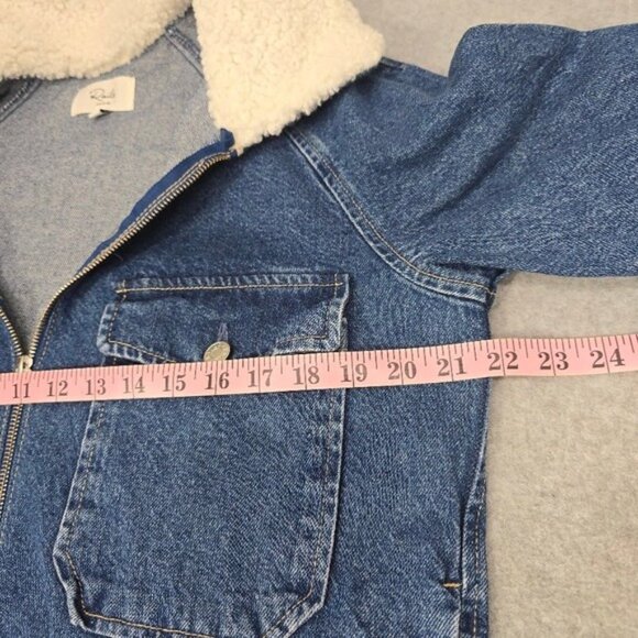 Rails Cheyenne Faux Shearling Collar Denim Zip Up Utility Jacket M Pockets - Picture 4 of 7